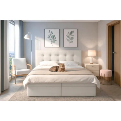 AX Living Boxspringbett BELINAI in Beige, Liegefläche 180x200 cm – mit Bettkasten, Bonellfederkern